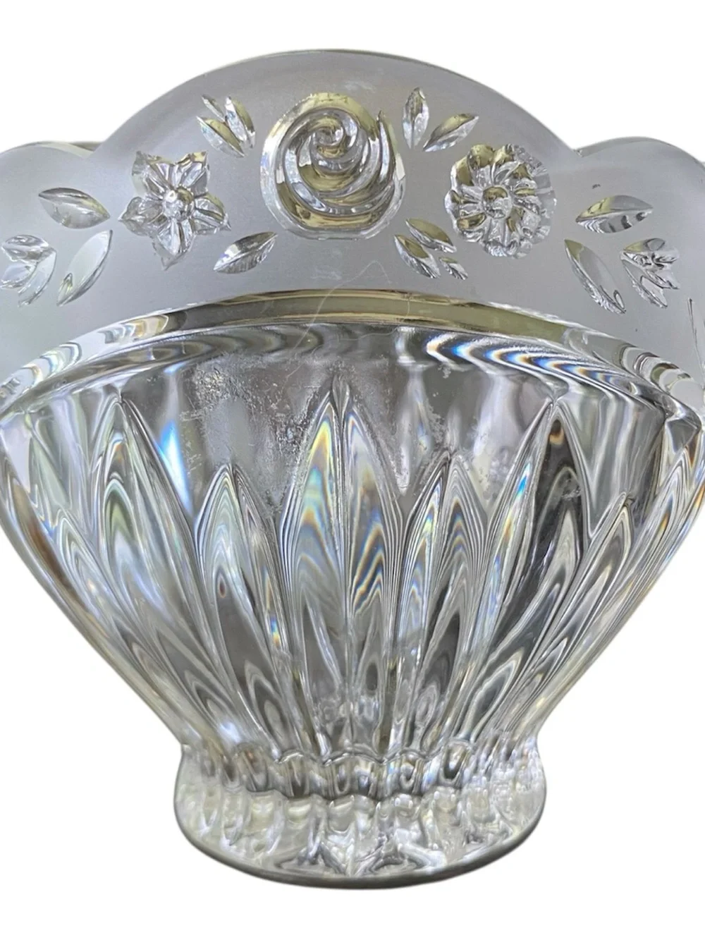 Oneida Southern Garden Crystal Frosted Rose Scalloped Edge Candy Dish Germany